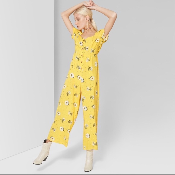wild fable Pants - Wild Fable floral print jumpsuit - mustard yellow M NWT